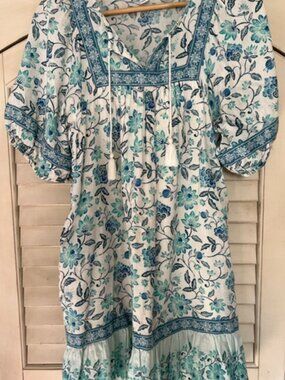 Old Navy Puff Sleeve Floral Peasant Dress Boho Blue Women's - Size Small